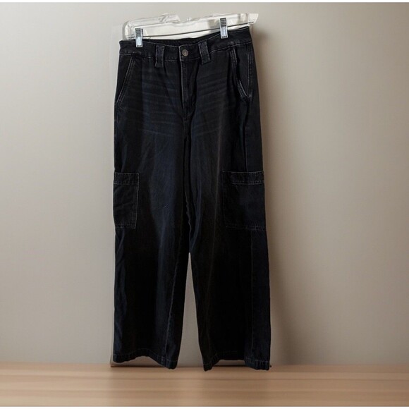 American Eagle Outfitters Denim - American Eagle Baggy Wide‎ Leg Jeans Womens 4 Black Bootcut Cargo Y2K Hi Rise